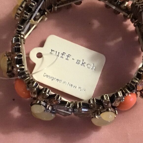 NWT ruff-such Brand Yellow & Orange Chrystal Stretch Bracelet - Picture 5 of 5